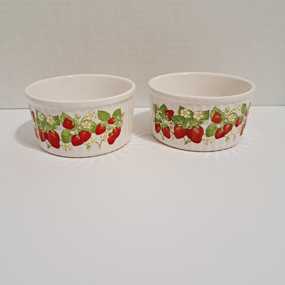 Action Japan‎ Strawberries Mini Souffle Ramkin Baking Stoneware Set of 2